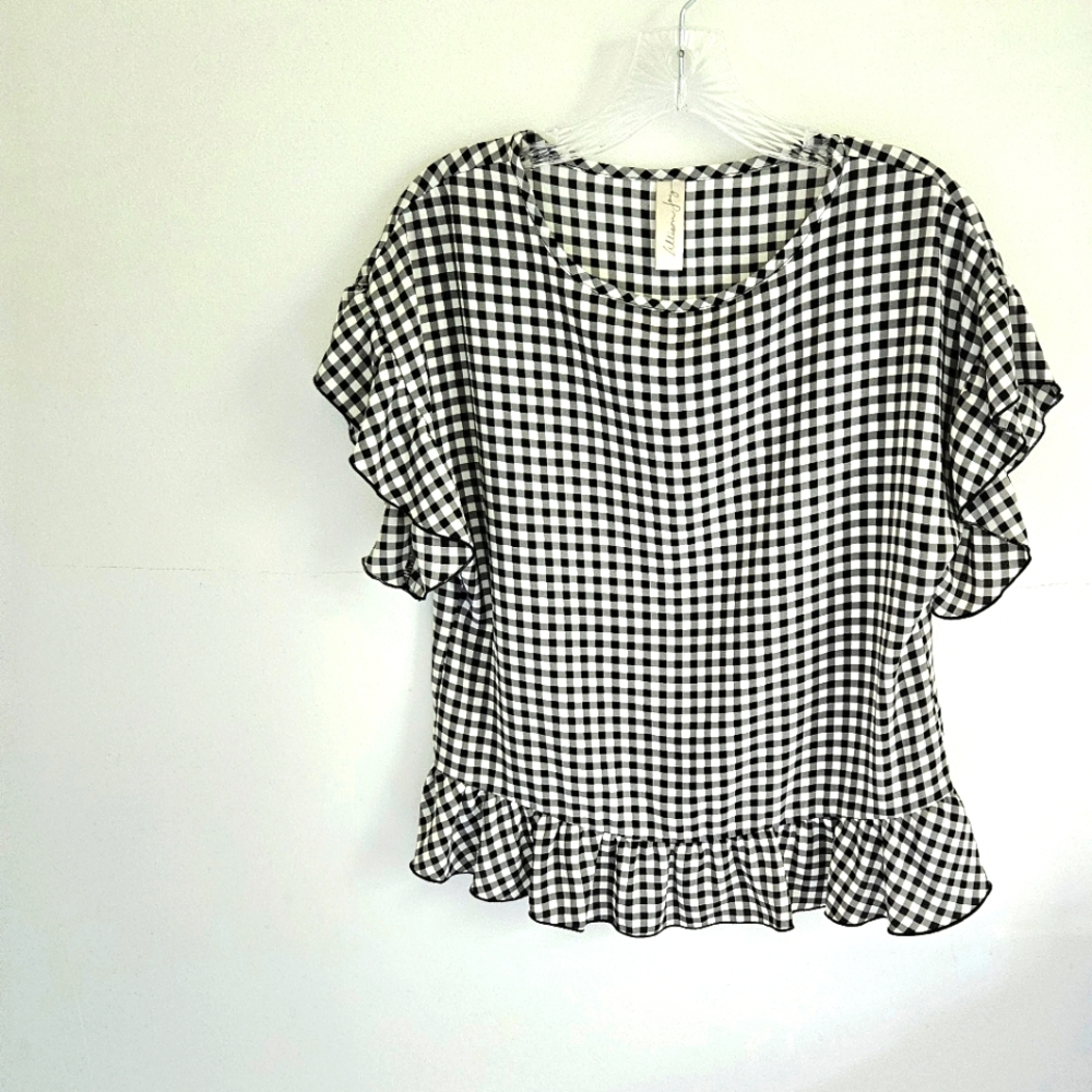 Allison Joy gingham pullover blouse black and white